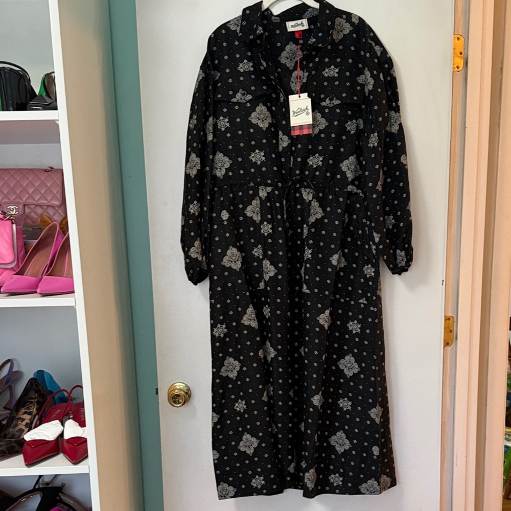Woolrich Black and White Patterned Long Sleeve Dress